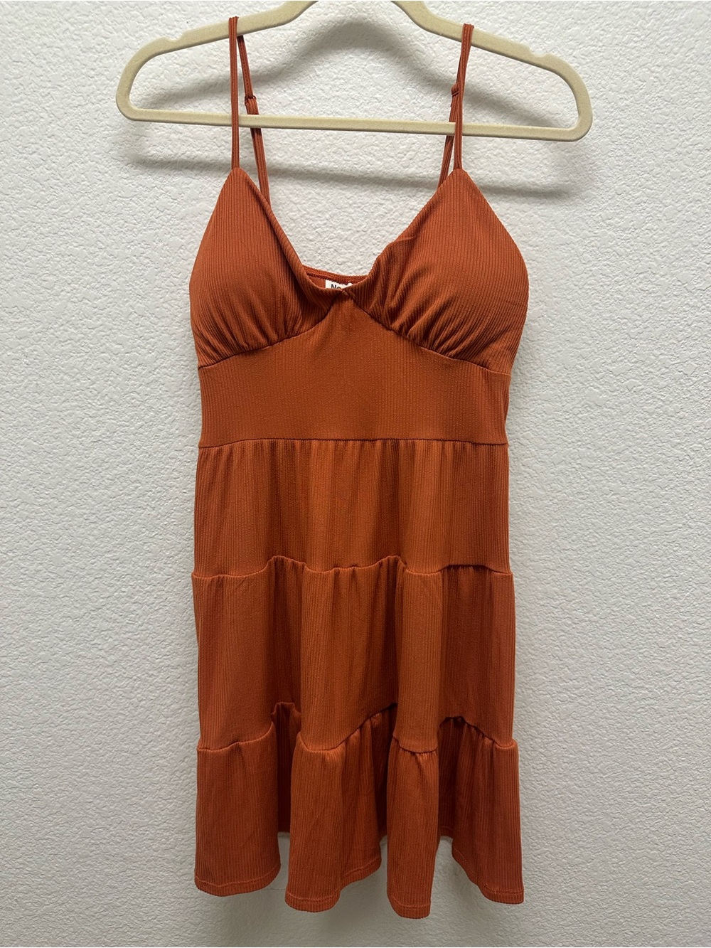Rust Orange Tiered Spaghetti Strap Dress